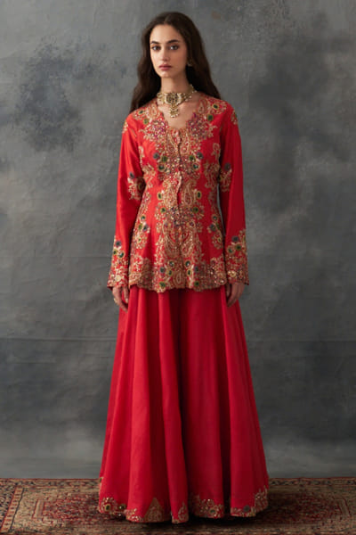 Burnt embroidered peplum set