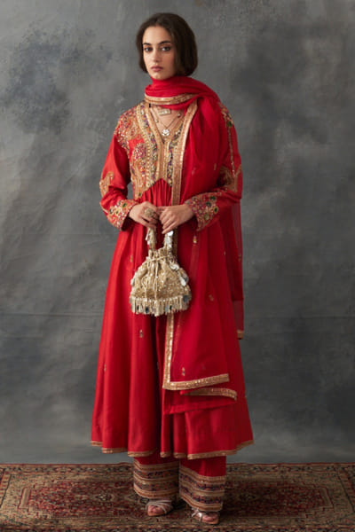 Burnt embroidered kalidaar set