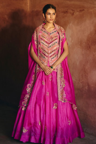 Fuchsia embroidered cape set