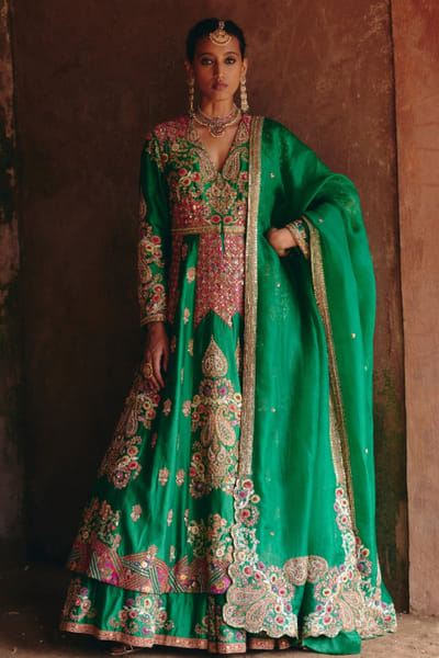 Green double layered kalidar set