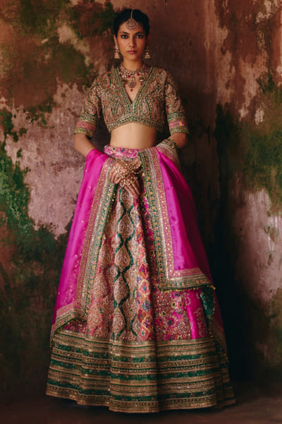 Multicoloured gulrez embroidered lehenga set