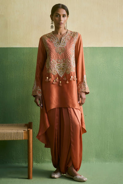 Petticoat Lane Rose pink embroidered kurta and dhoti set PETIMAY26D144237
