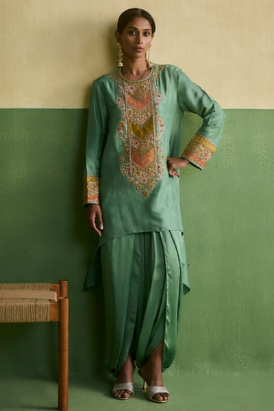 Petticoat Lane Cyan embroidered kurta and dhoti set PETTMAY26D144449
