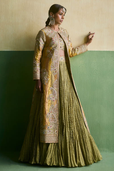Petticoat Lane Sage green embroidered jacket and lehenga set PETTMAY26D144451