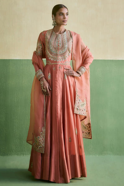 Petticoat Lane Rose pink gota embroidered anarkali set PETIMAY26D144243