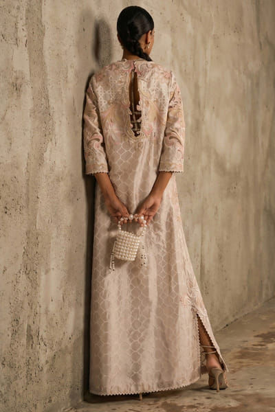 Sana Safinaz Ivory embroidered textured kaftan SANAJUL26D150002
