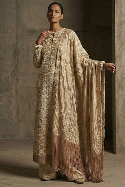 Sana Safinaz Ivory embellished long kurta set SANAJUL26D150003