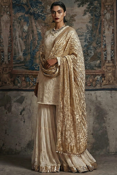 Sana Safinaz Ivory embossed sharara set SANAJUL26D150004