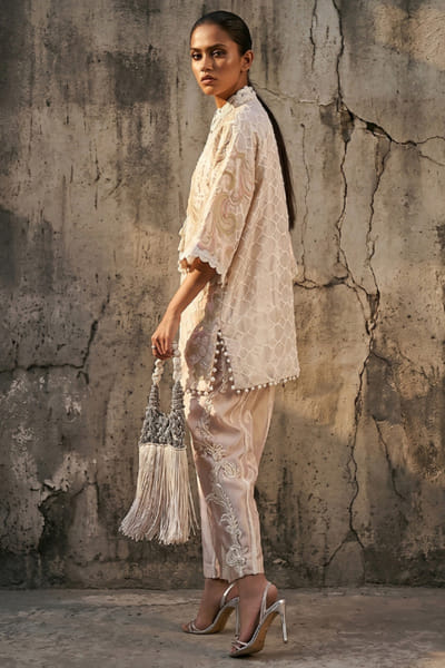 Sana Safinaz Light pink embroidered textured co-ord set SANAJUL26D150005