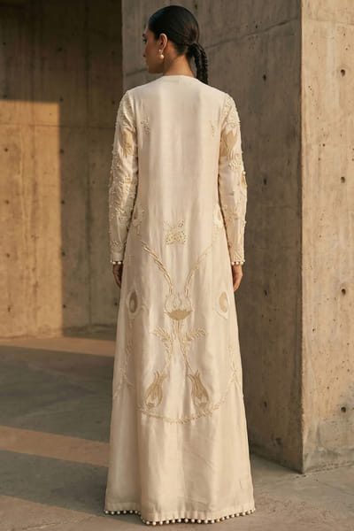 Sana Safinaz Ivory embellished textured long kurta set SANAJUL26D150072