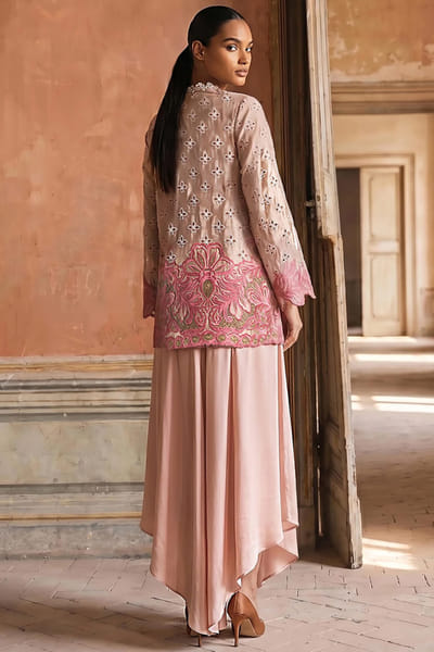 Sana Safinaz Pink embroidered aysmmetric pant set SANAAUG26D153591