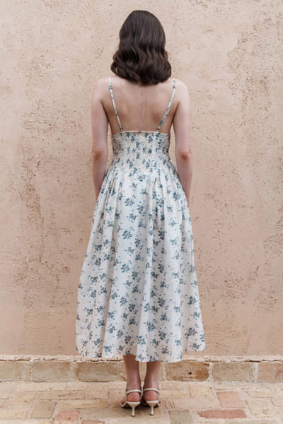 Shruti Sancheti Ecru print embroidered midi dress SHRUJUN26D147578