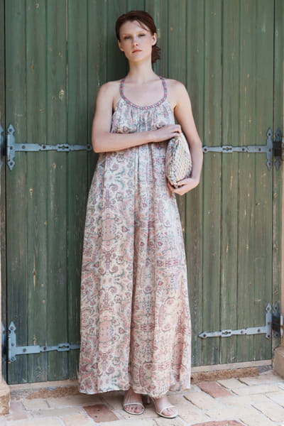 Shruti Sancheti Beige print embroidered maxi dress SHRUJUN26D147587