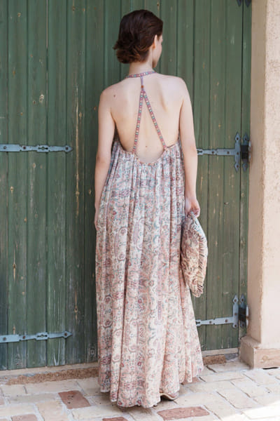 Shruti Sancheti Beige print embroidered maxi dress SHRUJUN26D147587