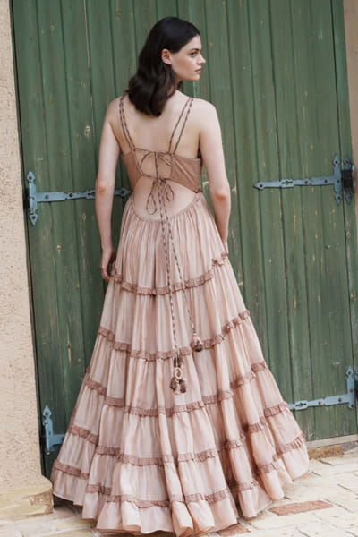 Shruti Sancheti Nude embroidered tiered maxi dress SHRUJUN26D147591