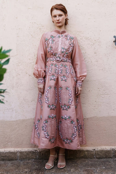 Shruti Sancheti Onion pink floral applique dress SHRUJUN26D147594