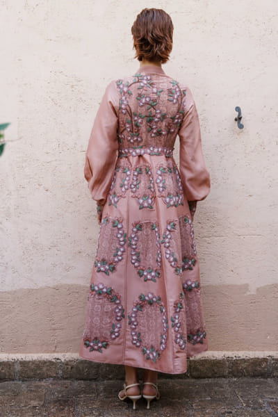 Shruti Sancheti Onion pink floral applique dress SHRUJUN26D147594
