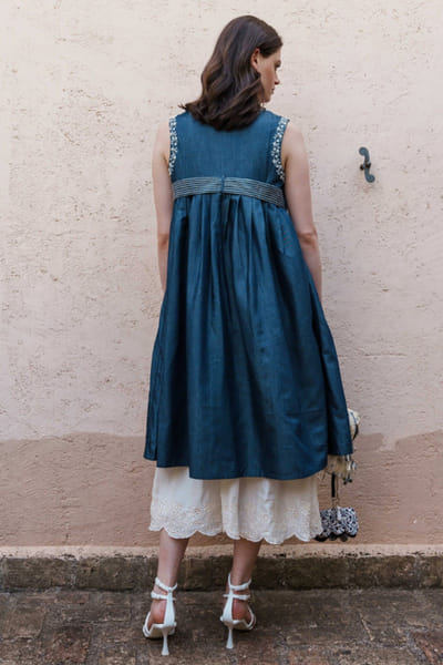 Shruti Sancheti Blue denim front open embroidered midi dress SHRUJUN26D147596