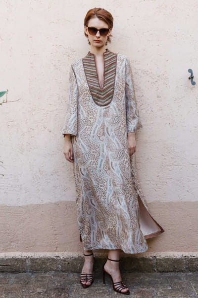 Shruti Sancheti Beige bead embroidered kaftan SHRUJUN26D147601