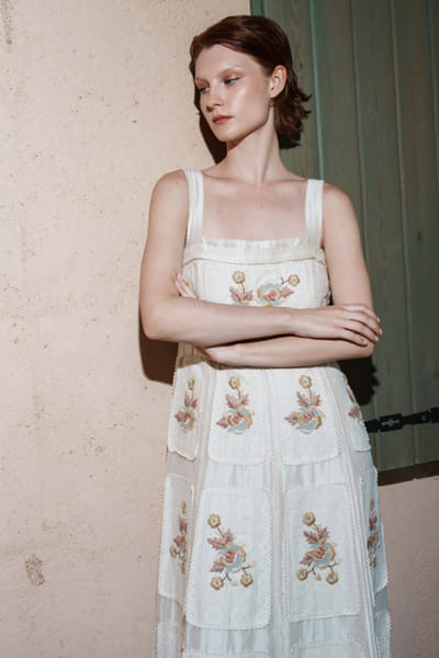 Shruti Sancheti Bone white appliqué embroidered maxi dress SHRUJUN26D147605