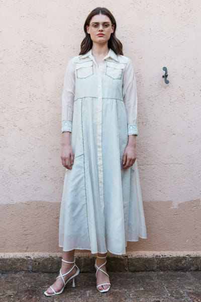 Shruti Sancheti Bone white embroidered shirt dress SHRUJUN26D147606