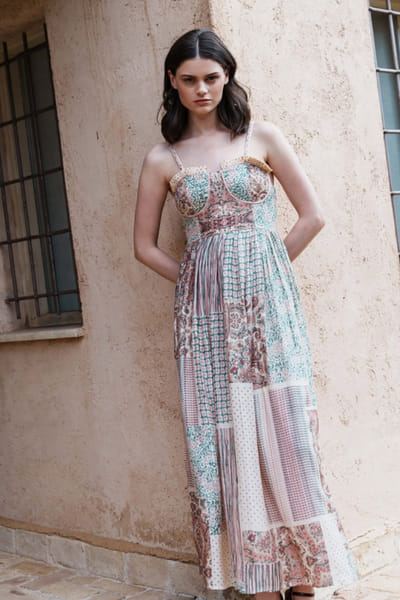 Shruti Sancheti Beige printed gathered midi dress SHRUJUN26D147608