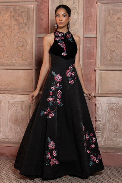 Black embroidered maxi dress