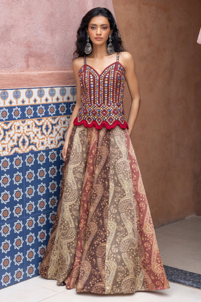 Multicoloured colourblock mirrorwork maxi dress