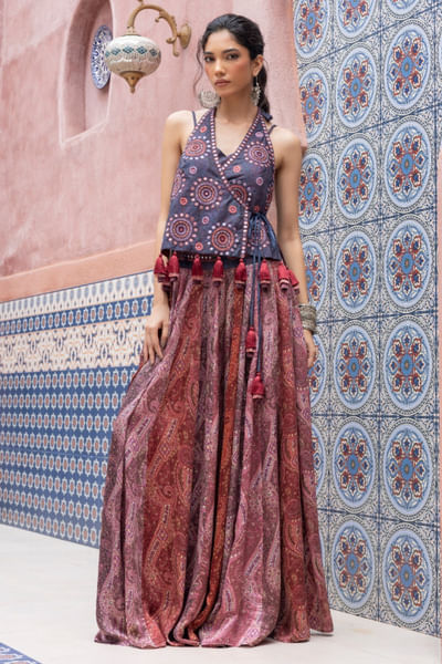 Blue multicoloured mirror embroidered co-ord set