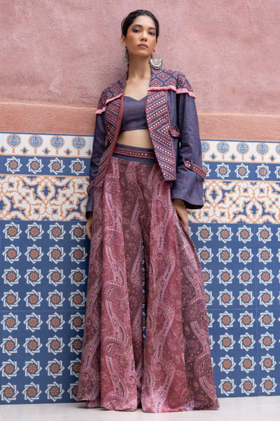 Blue multicoloured paisley printed co-ord set