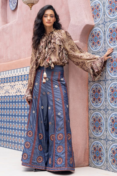 Blue and brown paisley printed co-ord set