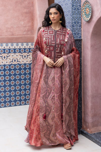 Multicoloured colourblocked kaftan