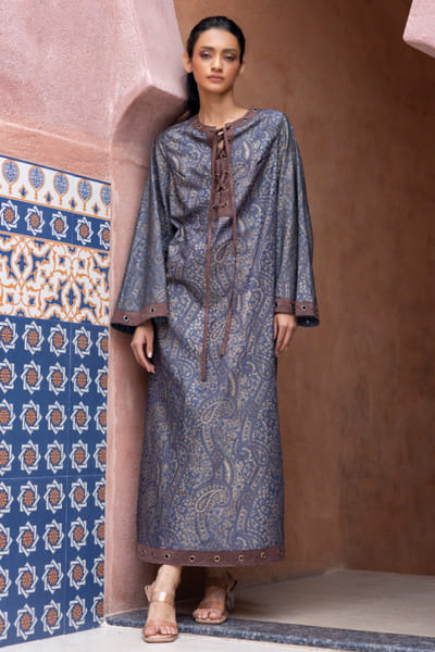 Blue printed denim kaftan