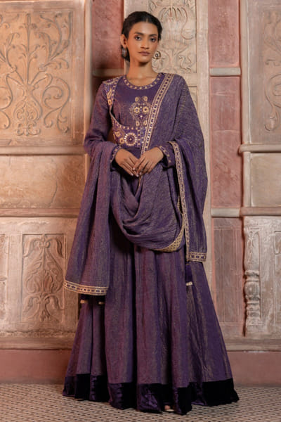 Shruti Sancheti Purple paisley embroidered anarkali set SHRSEP25D134859
