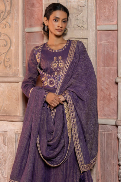 Shruti Sancheti Purple paisley embroidered anarkali set SHRSEP25D134859