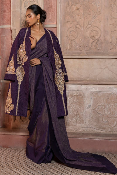 Purple zardozi embroidered jacket