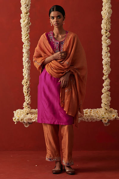 Brown cutdana embroidered dupatta
