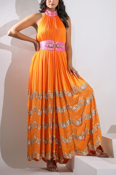 Orange embroidered jumpsuit