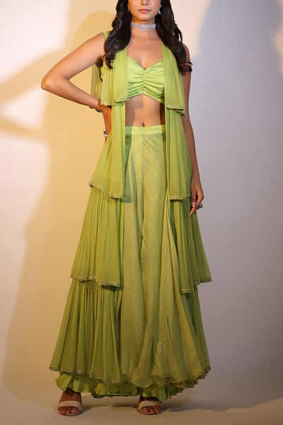 Light green embellished jacket set