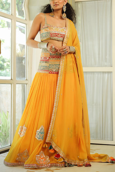 Yellow embroidered lehenga set