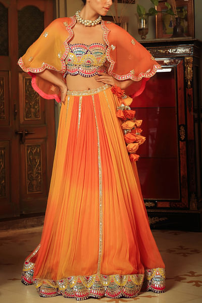 Orange and yellow lehenga set