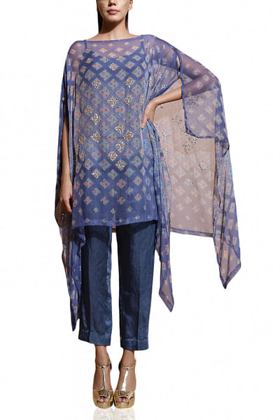 Indigo blue printed cape set