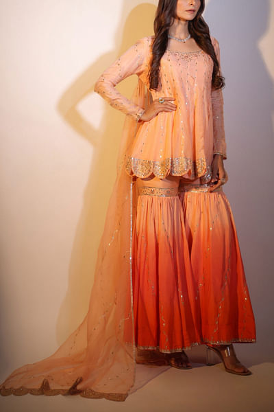 Peach embellished sharara set