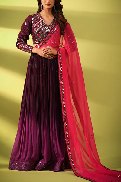 Aubergine embellished lehenga set