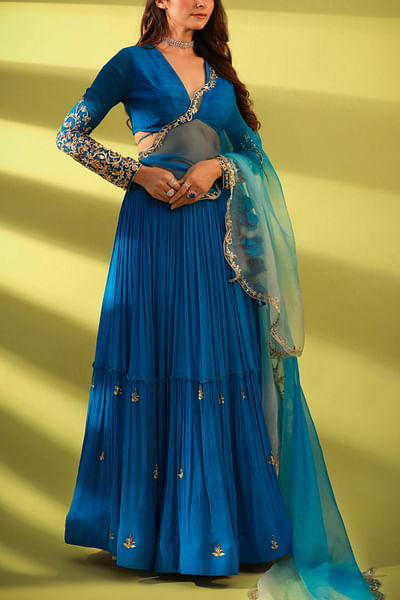 Cobalt blue embroidered lehenga set