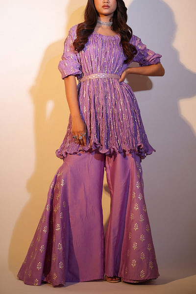 Lavender embroidered peplum top set