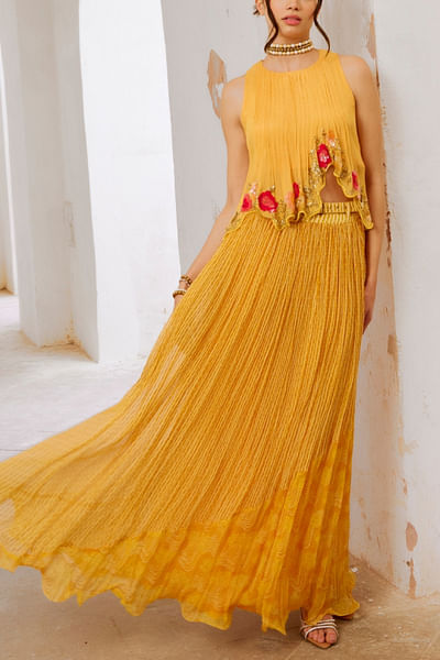 Marigold yellow chiffon skirt set