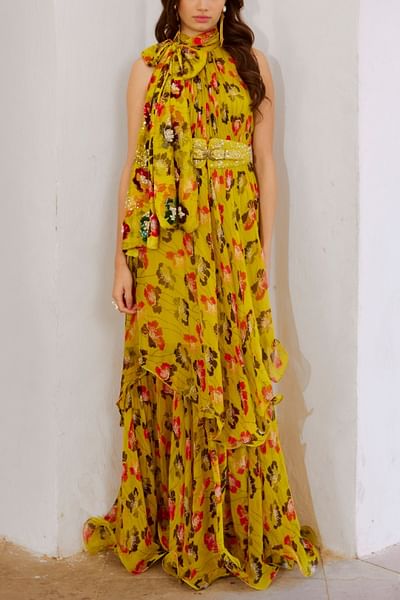 Bumblebee green poppy plant printed maxi set