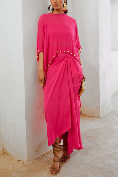 Hot pink draped skirt set
