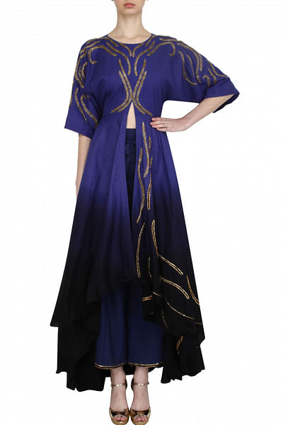 Blue and black ombre kurta with wrap pants